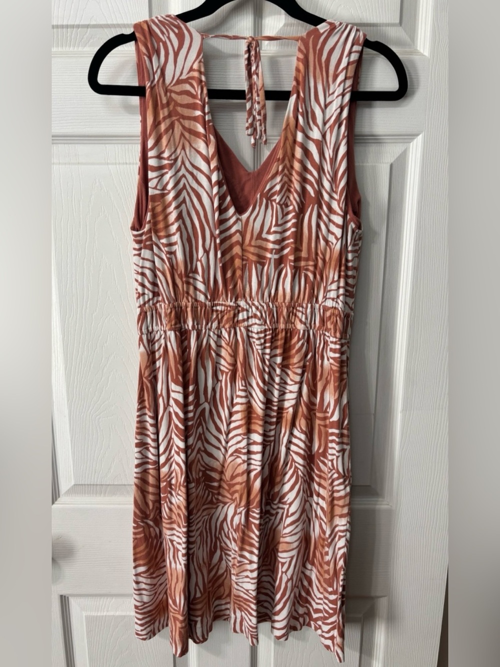 SOMA Weekend Sleeveless Double VNeck Dress Women's Large Pockets Zebra Print - Picture 5 of 10